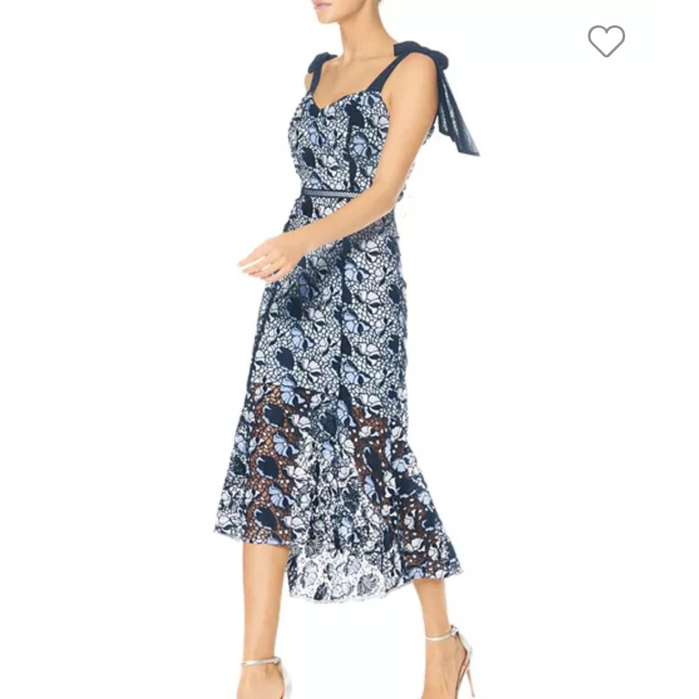 Monique Lhuillier Floral Lace Midi Dress